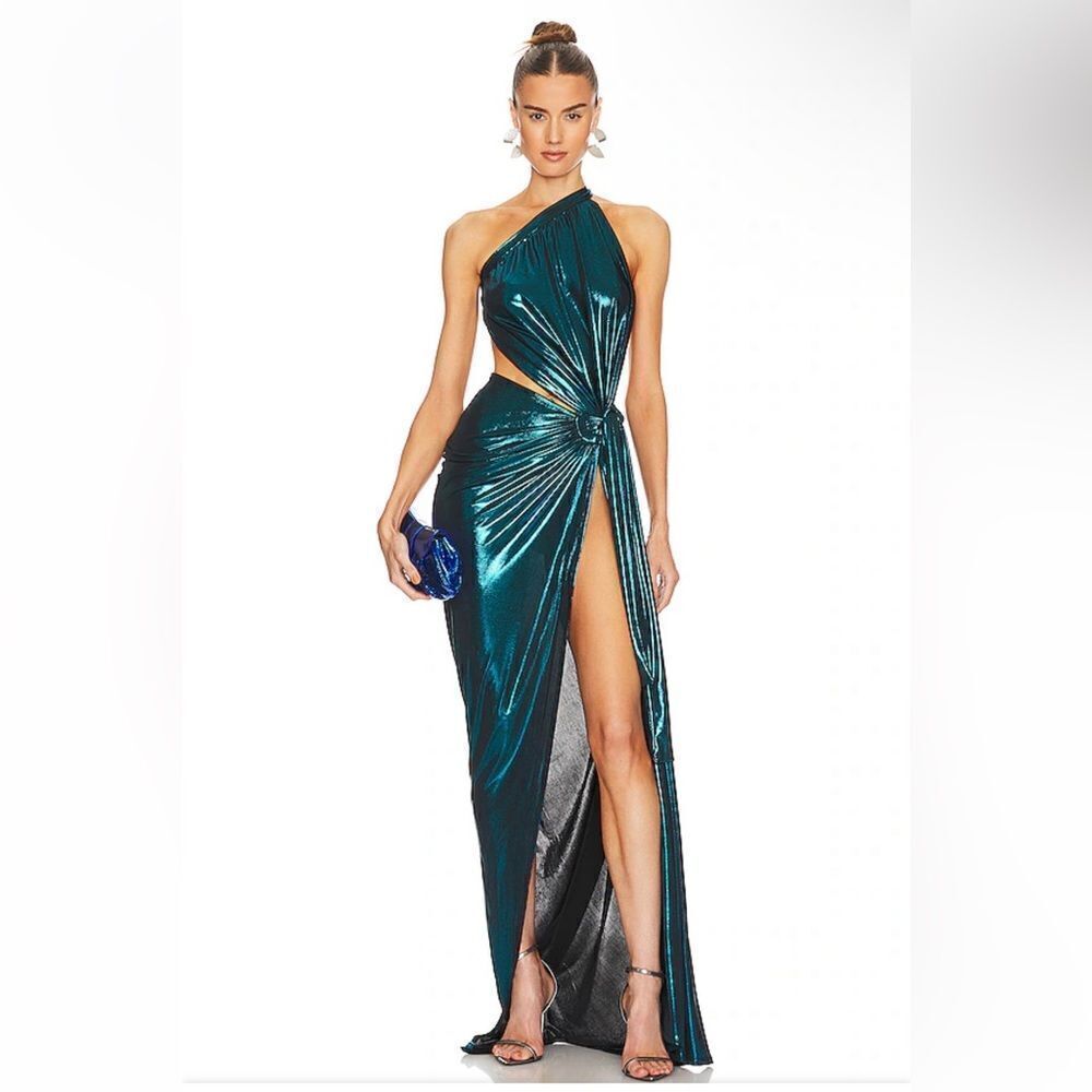 J.Angelique Disa Dress teal metallic knit wrap maxi gown Revolve NWT XS